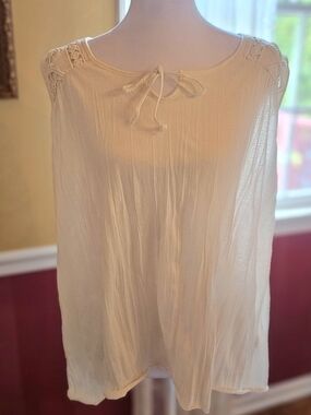 Sonoma Cream Sleeveless Peasant Blouse with Tie Neck